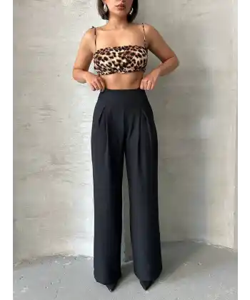 Pileli keten pantolon s255046