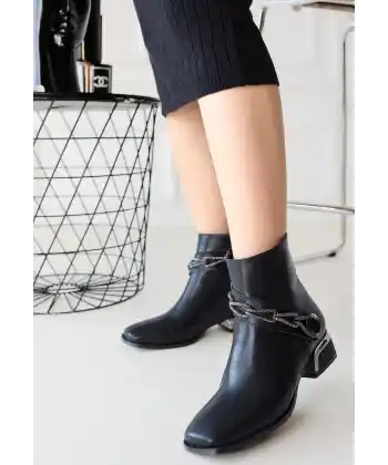 Roxani Siyah Cilt Topuklu Bot