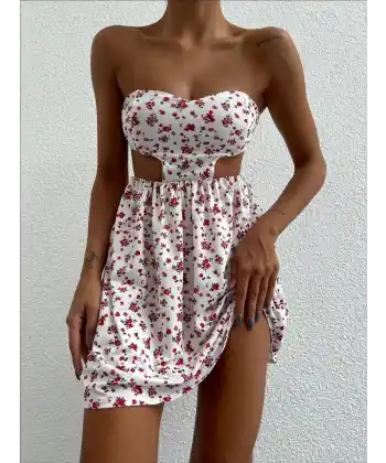 Straplez elbise baskılı