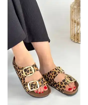 Tanta Leopar Süet Tokalı Terlik