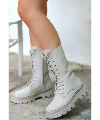 Toir Bej Cilt Bağcıklı Postal