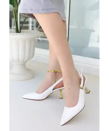 Zalin Beyaz Rugan Topuklu Ayakkabı