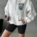 3 iplik şardonlu oversize compact kafa baskılı sweat beyaz