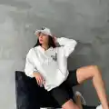 3 iplik şardonlu oversize compact kafa baskılı sweat beyaz