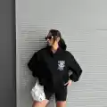 3 iplik şardonlu oversize compact kafa baskılı sweat siyah