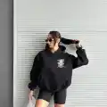 3 iplik şardonlu oversize compact kafa baskılı sweat siyah