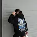 3 iplik şardonlu oversize compact kafa baskılı sweat siyah