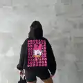 3 iplik şardonlu oversize compact ördek baskılı sweat siyah