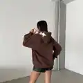 3 iplik şardonlu oversize compact out of baskılı sweat kahve
