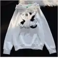 3 iplik şardonlu oversize compact peluş baskılı sweat beyaz