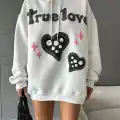 3 iplik şardonlu oversize compact true baskılı sweat Beyaz
