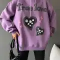 3 iplik şardonlu oversize compact true baskılı sweat mor