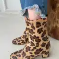 Birta Leopar Cilt Streç Topuklu Bot