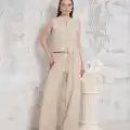 Broşlu yelek pantolon takım bej s255821