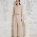 Broşlu yelek pantolon takım bej s255821