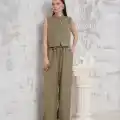 Broşlu yelek pantolon takım haki s255821