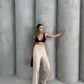 Çımalı keten pantolon
