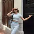 Çizgili etekli takım mavi s3609