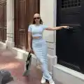 Çizgili etekli takım mavi s3609