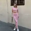 Çizgili etekli takım pembe s3609