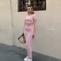 Çizgili etekli takım pembe s3609