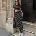 Çizgili etekli takım siyah s3609