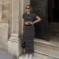 Çizgili etekli takım siyah s3609