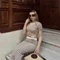 Çizgili etekli takım vizon s3609