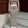 Çizgili etekli takım vizon s3609