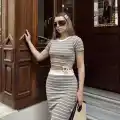 Çizgili etekli takım vizon s3609