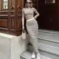 Çizgili etekli takım vizon s3609