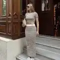 Çizgili etekli takım vizon s3609