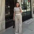 Crop pantolon biyeli takım bej