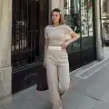 Crop pantolon biyeli takım bej