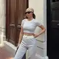 Crop pantolon biyeli takım gri