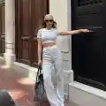 Crop pantolon biyeli takım gri
