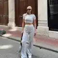 Crop pantolon biyeli takım gri