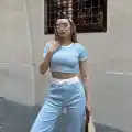 Crop pantolon biyeli takım mavi