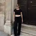 Crop pantolon biyeli takım siyah