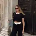 Crop pantolon biyeli takım siyah
