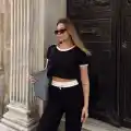 Crop pantolon biyeli takım siyah