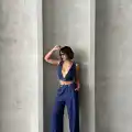 Crop pantolon keten takım s255012