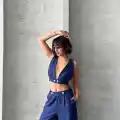 Crop pantolon keten takım s255012