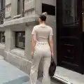 Düğme yakalı bej alt üst takım s3943