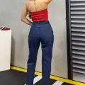 Düz Orta Kadın Mavi Slim Fit Mom pantolon