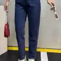 Düz Orta Kadın Mavi Slim Fit Mom pantolon