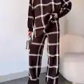 Ekoseli triko takım kahvebeyaz