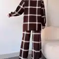 Ekoseli triko takım kahvebeyaz