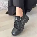 Elwa Siyah Cilt Bağcıklı Spor Ayakkabı