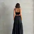 Fırfırlı brodeli astarlı uzun etek siyah s255047